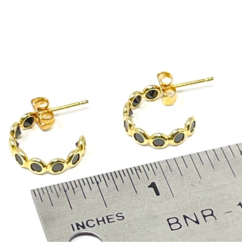 New Anthropologie Gold Huggie Hoop Earrings Black - Picture 4 of 4